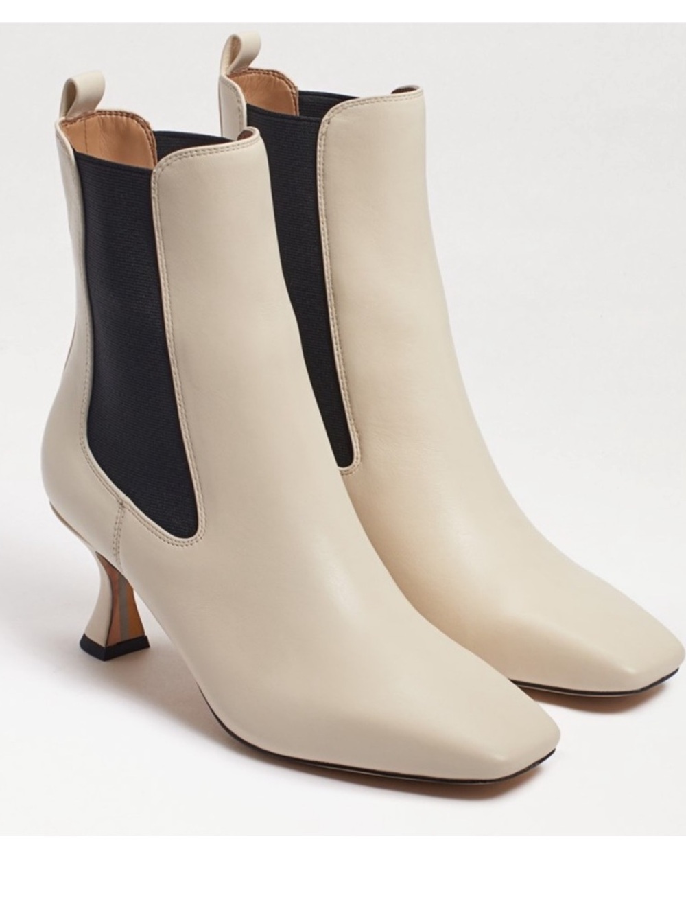 Sam Edelman Lani Square Toe Chelsea Boot 8 NWT Ivory Black 2.75" Heel Height